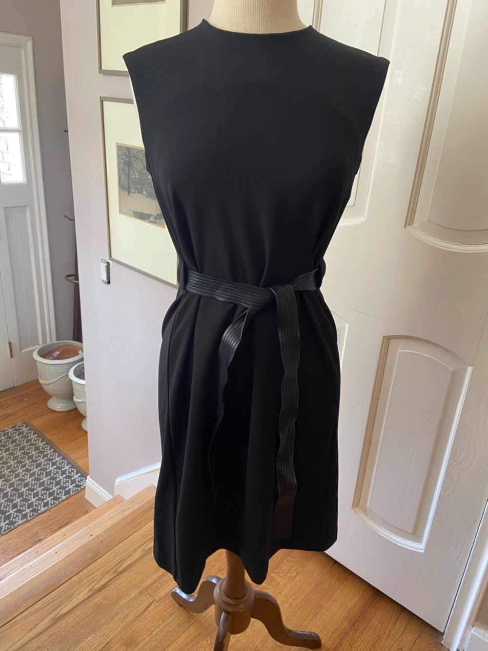 Calvin Klein Black Sleeveless Midi Dress with Textured Belt